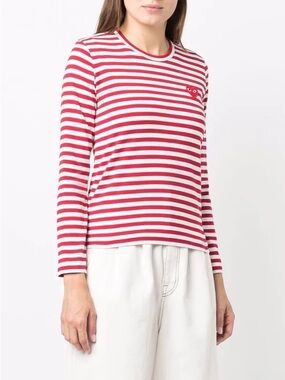 Play Comme Des Garçons Red White Striped Long-Sleeve Tee Shirt